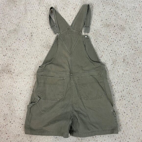 Y2K Vintage Olive Green Denim Overall Shorts Carpenter Baggy Size Large Women's - Picture 3 of 4